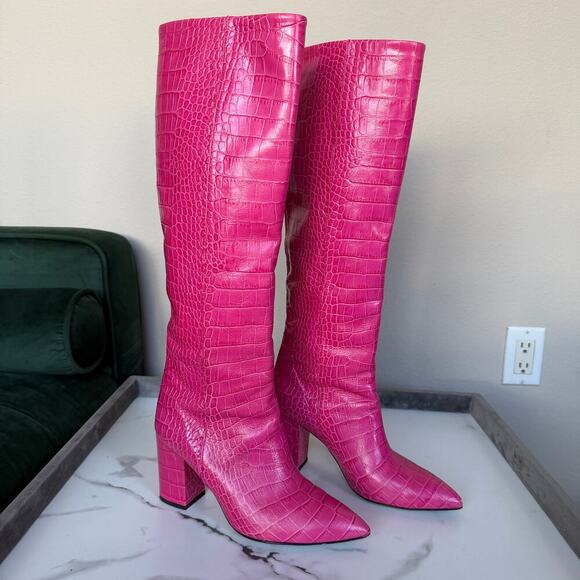 Paris Texas Shoes - Paris Texas Pink Croc Embossed Leather Knee High Boots Size 38